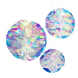 CENPEK Christmas Party Decorations, 3PCS Assorted Sizes Iridescent Round Ball Hanging Pendants Ornaments for Christmas New Year Wedding Birthday Home Decoration 10cm+15cm+20cm
