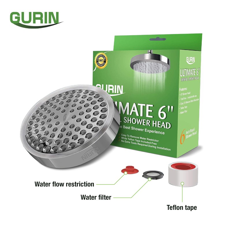 GURIN Shower Head High Pressure Rain Shower head - 6