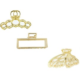 Mytoptrendz® Butterfly Hair Claw Clips 3 Pcs Large Jaw Clips for Long Thick Hair Strong Hold Non-Slip Metal Clamps for Half Up do Women and Girls GOLD Assorted Shape
