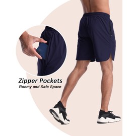 CANGHPGIN Pantalones Cortos Deportivos de Entrenamiento para Hombre, Bolsillo con Cremallera y cordón, Paquete de 2 para Baloncesto y Rugby, Negro, Azul Marino, (Black+Navy), Small