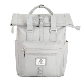 SEVENTEEN LONDON – Modern Cycling Light Grey 'Canary Wharf' Fold Roll Top Backpack in a Classic Slim Urban Design – Fits Laptops up to 15"