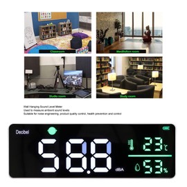 Wall Mounted Indoor Noise Monitor, Thermometer, Hygrometer, Decibel Meter, Sound Level Meter with 11 Inch Screen, Precise Noise Meter, for Public Areas, Restaurants