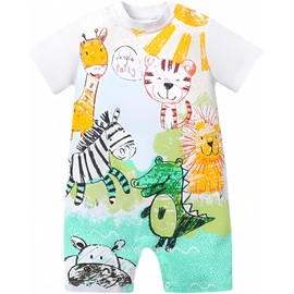 Aoswep - Lovely Colored Pencil Animals Printed Baby Jumpsuit (6-9 Months)