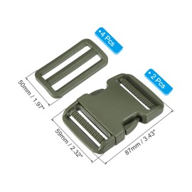 PATIKIL 2" Quick Release Buckle, 2 Pack Plastic Quick Side Release Clips with 4 Pack Tri-Glide Slide for Strap, Webbing, Belt, Crafting, Green
