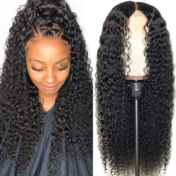 CYNOSURE Lace Front Human Hair Wigs for Black Women 13x4 9A Curly Lace Front Wigs Human Hair Pre Plucked with Baby Hair Natural Black Color(18, Curly Wigs)
