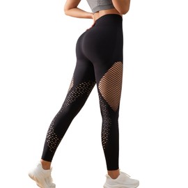 BampooPanPa Women's Fishnet Fitness Shapewear Pants, High-Waisted Leggings Belly Control Yoga Pants (X-Large, Black1)