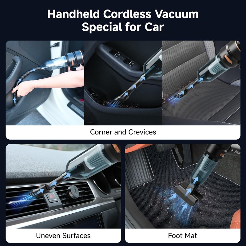 Handheld Vacuum Cordless, Car Vacuum Cleaner with Brushless Motor, Strong