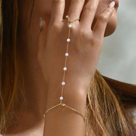 Hand Chain Ring Bracelet Hand Chain Dainty 14k Gold Finger Ring Slave Bracelet Zircon Hand Jewelry for Women Trendy Summer Essentials Stuff Fashion Boho Beach Jewelry Gifts Minimalist
