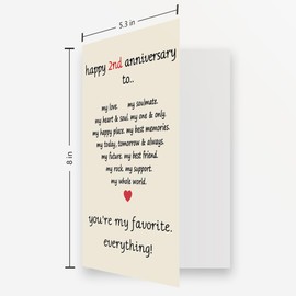 OJsensai Happy Heart 2nd Anniversary Card for Boyfriend Girlfriend, Romantic Cotton 2nd Aday Gifts for Him Her, Funny 2 Year Wedding Anniversary Card for Husband Wife
