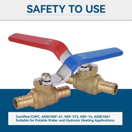 GUOFIS 10 Pack 1/2 Inch PEX Shut Off Valve,1/4 Inch Turn Full Port Ball Valves,Hot (Red) Cold (Blue) Water Shut-off Stop Valve,Pex Brass Ball Valves