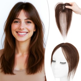 tesshair Clip In Fringe 360° 3D Cover Clip in Side Bangs 100% Real Human Hair Toppers with Side Bangs Natural Fringe Clip in Hair for Women(Brown, 10g)