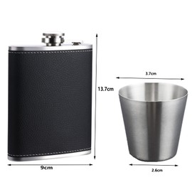 Hip Flask Stainless Steel 8 oz / 240 ml Gift Hip Flask Set Black Leather Suitable with 4 Cups and Funnel, Hip Flask Best Man Questions Man Gifts