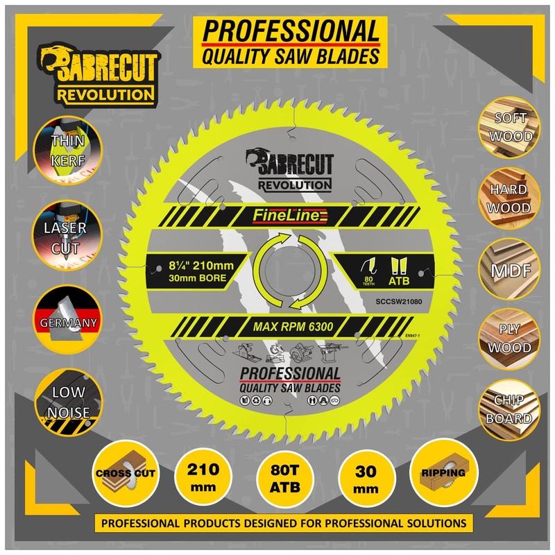 1 x SCCSW21080 SabreCut 210mm 80T x 30mm Bore Fineline