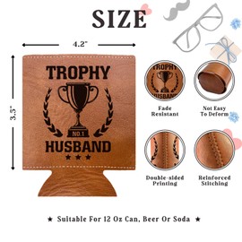 Gifts for Husband from Wife, Trophy Husband Birthday Gifts for Him, Fathers Day Gift for Men, PU Leather Can Cooler Sleeves, Wedding Anniversary Gift for Him, Sentimental Gifts for Husband Lover