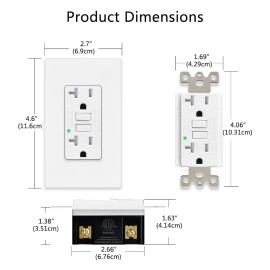 homelife23 GFCI Outlet 20 Amp GFI Receptacles with LED Indicator Residential Commercial 2PK