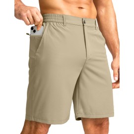 G Gradual Men's Casual Shorts 9" Lightweight Golf Shorts for Men Stretch with 3 Pockets Quick Dry Breathable Work Shorts(Light Khaki,2XL)