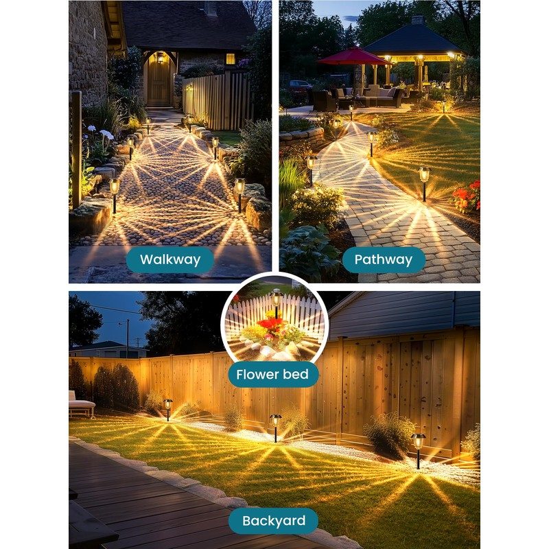 HMDecor Solar Lights Outdoor Waterproof,6 Pack Bronze Pathway Lights with