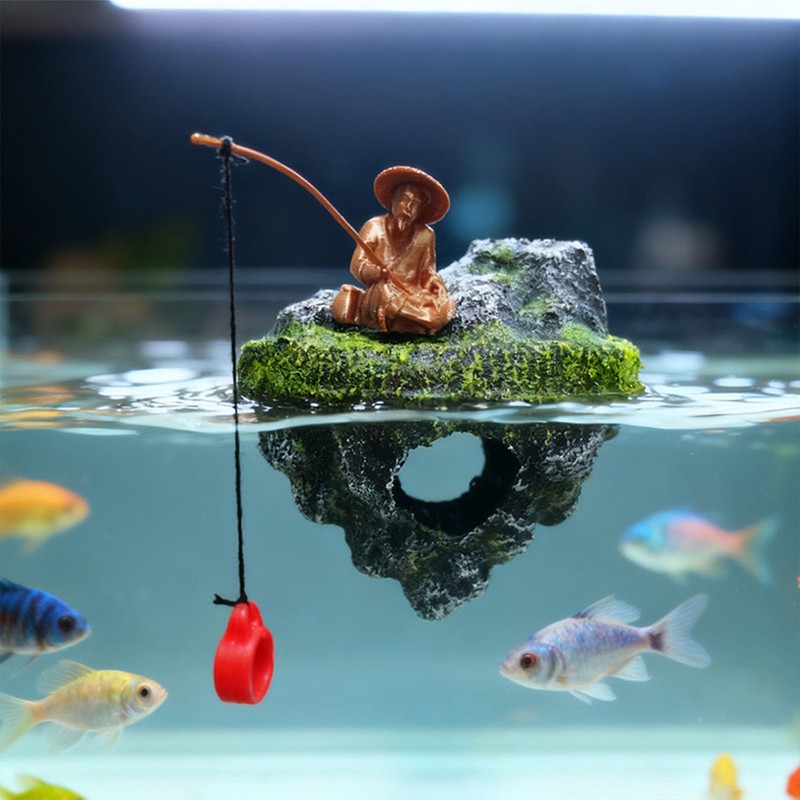 Aquarium Floating Island Decorations,Floating Fish Tank Decorations,Fisherman Aquarium Decor Island,for