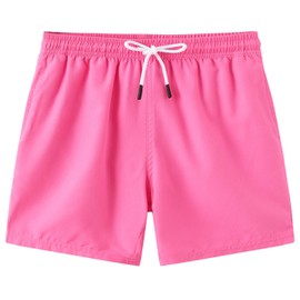 ECGK Boys Swim Trunks Swim Shorts Compression Boxer Brief Liner Bathing Suit Swimsuit Anti-Chafe Toddler Kids Youth Teen Pink 10-12 Years