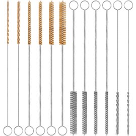 12-Pieces Brass Wire Brush Stainless Steel Wire Brush Set 12" Long Bottle Brush Tube Cleaning Brush Bore Brush for Tubes, Bottle, Auto Parts (6mm/8mm/10mm/15mm/18mm/20mm)