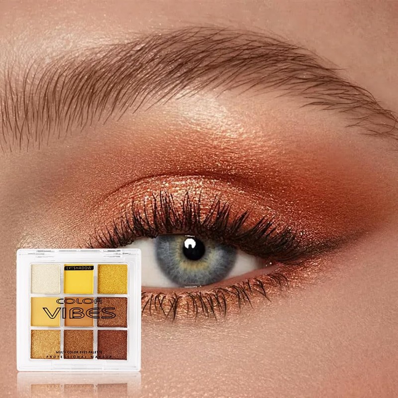 Punk Gold Glitter Eyeshadow 9 Colors, Eye Shadow Palette, Yellow