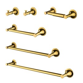 Wall Mount Brass Bathroom Towel Rack Set 6 Piece Modern Polished Finish Bath HardwareColor: as Pic Color