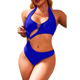 HISAGUHE Women One Piece Swimsuit Tummy Control Fashoin Swimwear Solid Swimming Bathing Suit Female Beachwear(Blue,M)