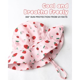 FURTALK Baby Girl Wide Brim Sun Hat with UPF 50+ Toddler Baby Sun Protection Strawberry