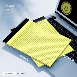 10 Pack Yellow Legal Pads 8.5x11" 28 Lines Wide Ruled Double-Sided Printing Yellow Notepads 30 Sheets/60 Pages Letter Size Writing Pads 70gsm Recycled Paper Legal Ruled Universal Writing Pad