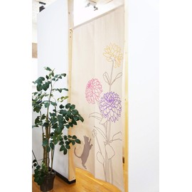 Noren Workshop Noren Long Wall Decor Tapestry Room Divider Blindfold Half Noren Western Pattern 33.5 x 66.9 inches (85 x 170 cm) All 3 Colors Cat and Dahlia (BE Beige 10744A)