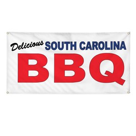 Vinyl Banner Multiple Sizes Delicious South Carolina Bbq Blue Red Food Bar Restaurant Restaurant & Food Outdoor Weatherproof Industrial Yard Signs 4 Grommets 16x40Inches
