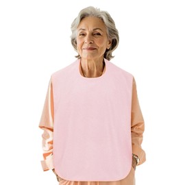 DOODLEBEAN Premium Elderly Adult Bibs For Women Men,Waterproof Reusable Adjustable Clothing Protector for Seniors Eating (1, Pink)
