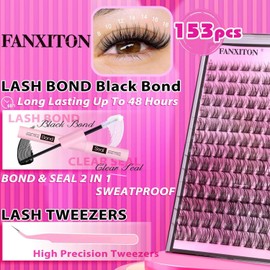 DIY Lash Extension Kit Natural Look Wispy Lash Clusters D 154 pcs Lashes Clusters 8-16 mm Eyelash Extension Kit Lash Bond and Seal Lash Tweezers Individual Lashes Lash Cluster Kit For Beginners