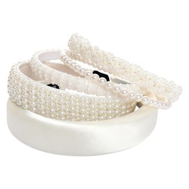 Avxdbr 5Pcs White Pearl Headbands for Women Faux Pearls Wide Headband