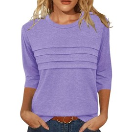 JomeDesign Shirts for Women 3/4 Sleeve Tops Dressy Loose Casual Tshirts Summer Clothes Round Neck Purple L