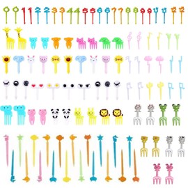Pack of 55 Fruit Forks Children's Bento Box Accessories Skewers Animals Food Picks Plastic Forks Mini Dessert Forks for Cakes Desserts Fruit (Random Colour) (Pack of 112)