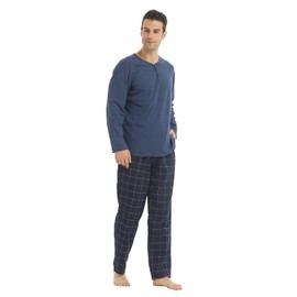 LNFINTDO Mens Pyjamas Sets Fleece Long Sleeve Top & Plaid Pyjamas Bottoms Soft Nightwear Loungewear Warm Pjs Sets