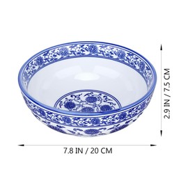 Luxshiny Blue White Porcelain Bowl, 8 Inch Chinese Ceramic Bowl Asian Serving Container for Salad Pasta Rice Porridge Fruits Udon Soba