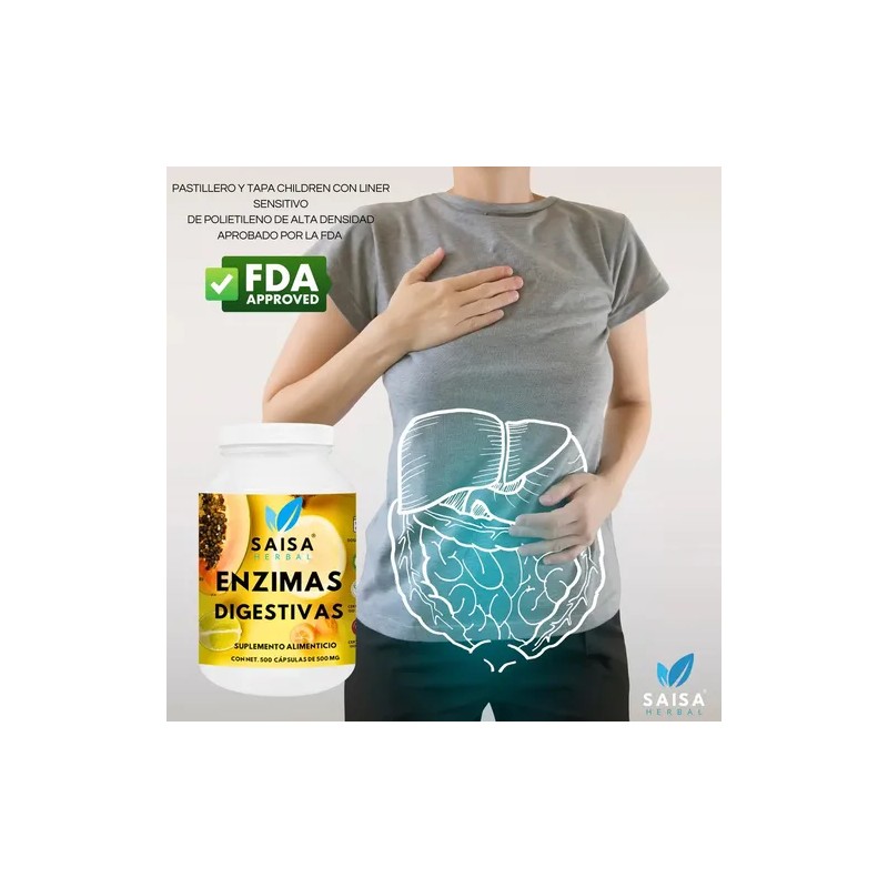 Enzimas Digestivas Suplemento 500cáp Mejor Digestión Premium Sin Sabor