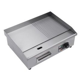 Commercial Countertop Grill 110V 1600W Electric Flat Top Griddle Grill 21.7"x13.8" Flat & Fluted Stainless Steel Flat Top Teppanyaki Griddle Nonstick BBQ Grill Temperature Range 122-572°F
