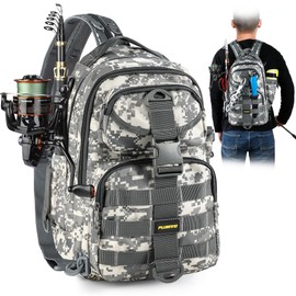 PLUSINNO Fishing Backpack with Rod Holder, Water-Resistant Tackle Bag, Ideal Gifts for Men