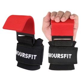 Weight Lifting Hooks (Pair), Heavy Duty Power Wrist Straps Hand Grip Support For Deadlifts, Pull Ups, Shrugs - Gym Gloves For Men and (Red)