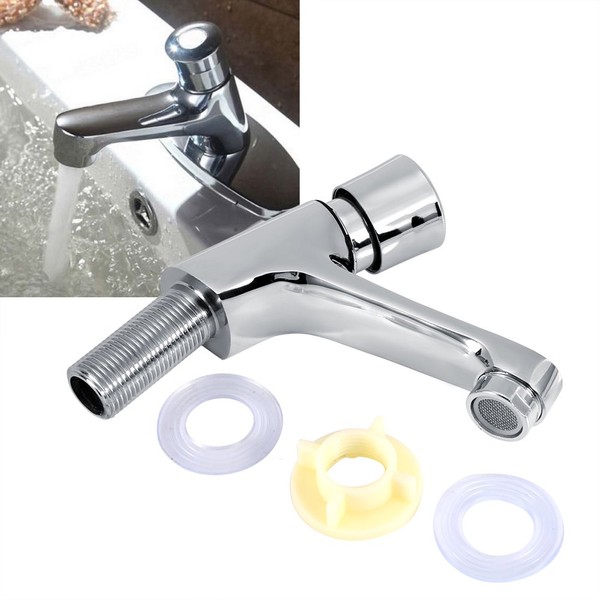 Omabeta Sink Tap Faucet Easy to Clean Time Delay Self Closing Push Type Easy to Install for Home Kitchen Bathroom Hotel Use