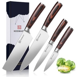 KEEMAKE Kitchen Knife Set of 4pcs - Sharp Kitchen Knives High Carbon Stainless Steel Chef Knife Set Pakkawood Handle Knives Set for Kitchen, Chef Knives Professional Sets with Elegant Gift Box