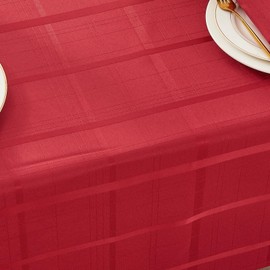 UKOMIUT Rectangle Plaid Table Cloth, Waterproof Checkered Jacquard Tablecloth, Elegance Wrinkle Resistant Woven Decorative Grid Fabric Table Cover for Kitchen Dining or Outdoor (Red, 52 x 70 Inch)