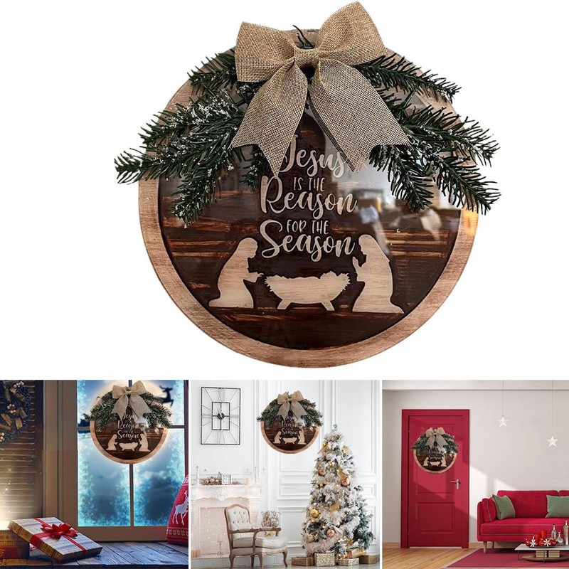 Nativity Scene Christmas Wreath for Front Door Outdoor Indoor Wall