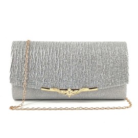 KBRPEY Women's Clutch Metallic Sequins Evening Bag with Removable Chain Elegant Evening Bag Handbags Envelope Bag Shoulder Bags for Wedding Party Leisure Date, silver