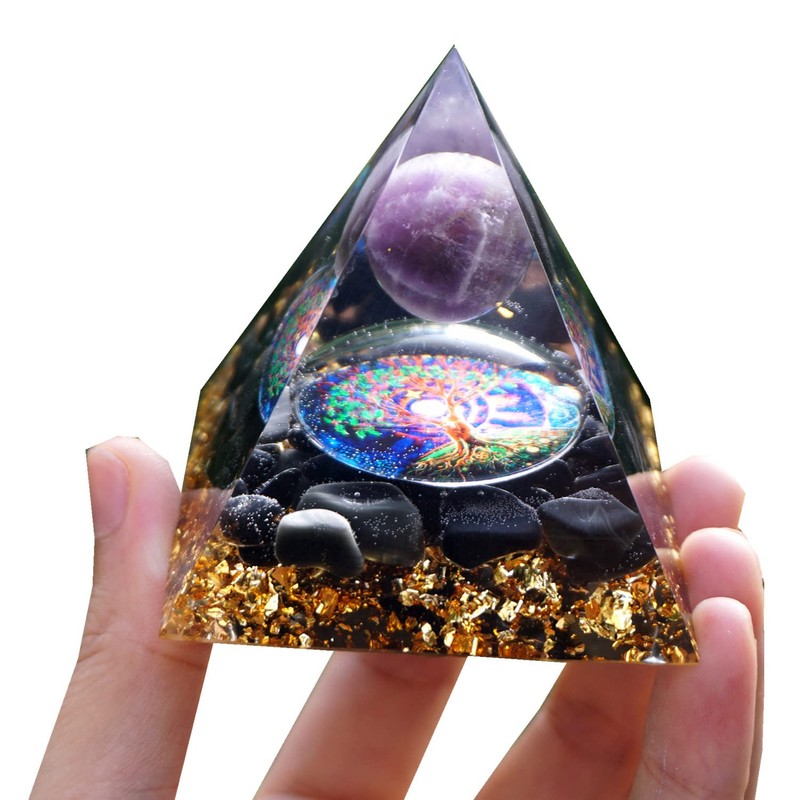Besorgone Amethyst Crystal Sphere Orgonite Pyramid Kit with Obsidian Stone