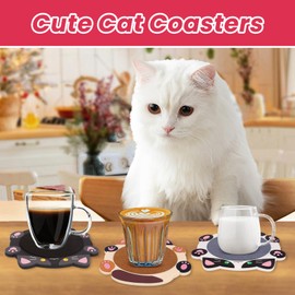 Leokawin Coasters,4 Pcs Coasters for Drinks,Cute Absorbent Cat Coasters for Coffee Table Decor,Drink Coaster Set Suitable for Kinds of Cups,Housewarming Gifts for Women Men,Home Office Apartment Decor