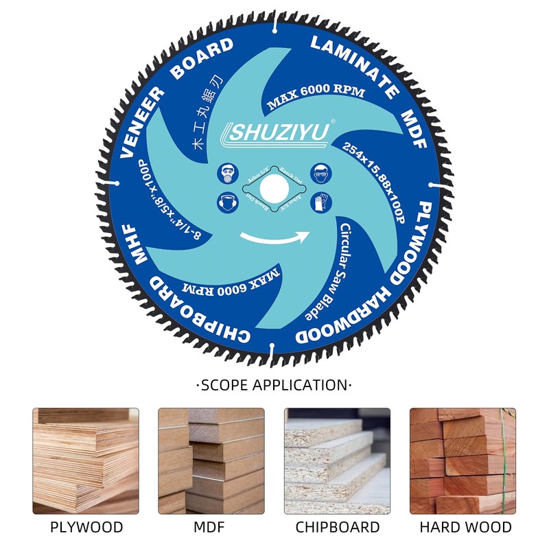 SHUZIYU 10”(254MM)-100T, Arbor 5/8"-Diamond, Smooth Cut Coating. Circular Saw Blade,